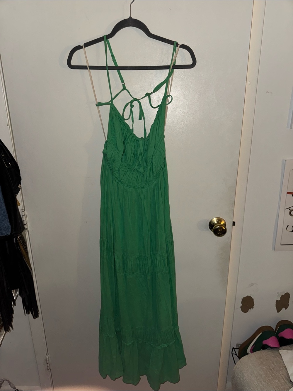 Free People Taking Sides Green Tiered Maxi Dress with Spaghetti Straps - Picture 5 of 9